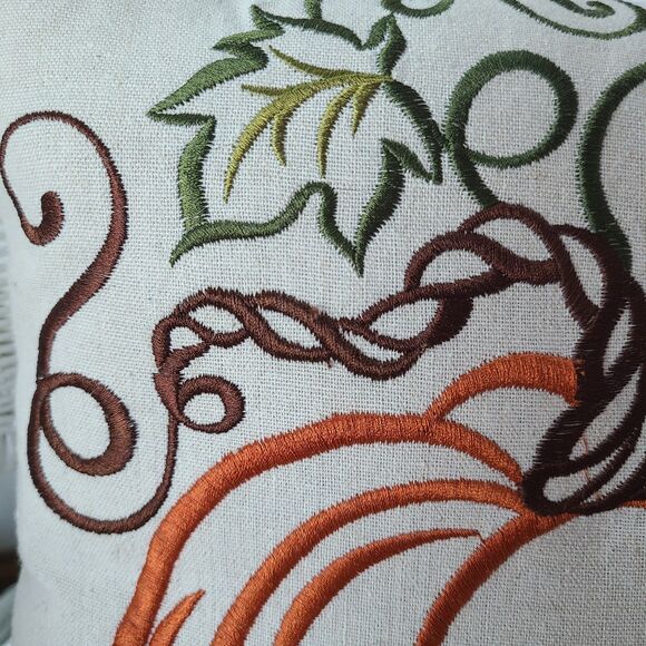 Embroidered Halloween Pumpkin Square Throw Pillow 14"x14" Autumn Fall Home Decor - Picture 4 of 9